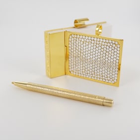 Judith Leiber Swarovski Studded Gold Tone Notepad and Pen Set