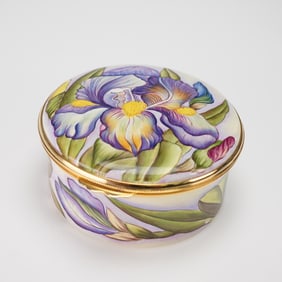 A Moorcroft Enamels Limited Edition Iris Jewelry Box, Signed by A. Rose
