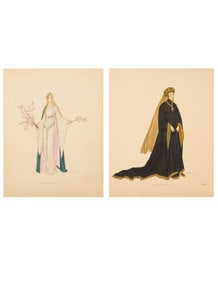H. & C. Condon, 2pc Costume Design Watercolors & Ink on Paper, Signed
