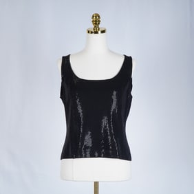 St. John Evening Black Knit Sequined Sleeveless Top