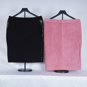 2pc Escada Skirts, Black and Dark Rose Suede