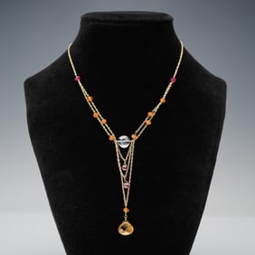 14K Gold Multigem Drop Necklace
