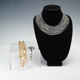 3pc St. John Gold-Tone Link Necklace, Purse Hook Hanger & Bib Necklace