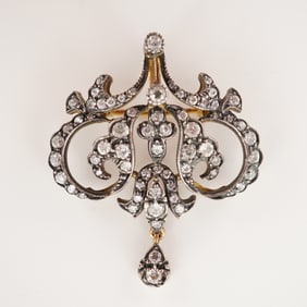 Diamond Foliate Scroll Brooch Pendant
