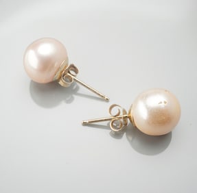 14K Gold Pearl Stud Earrings