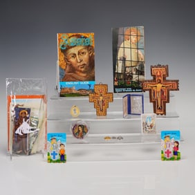 Collection of Assisi & Religious Devotional Items- Crosses, Rosary, Booklet