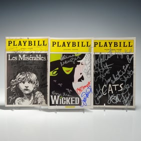 3pc Broadway Playbills, Les Miserables, Wicked, and Cats, Cast Signed