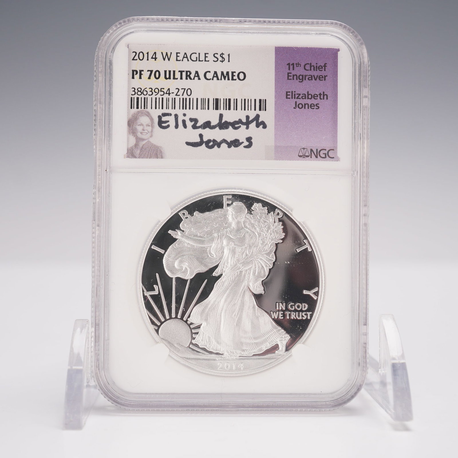 2014-W Silver Eagle $1 NGC Graded PF70 Ultra Cameo Elizabeth Jones Signed (1 of 3)