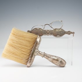 2pc Sterling Silver Grooming Brush and Opera Glasses
