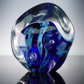 Robert Eickholt Studio Art Glass Blue Swirl Paperweight