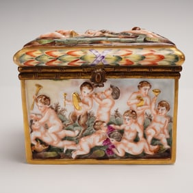 Capodimonte Porcelain Box Cherubs Playing