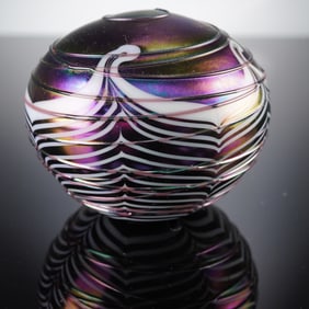 Terry Crider Iridescent Threaded Art Glass Paperweight