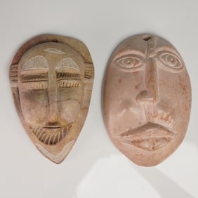 2pc Carved Stone Face Masks