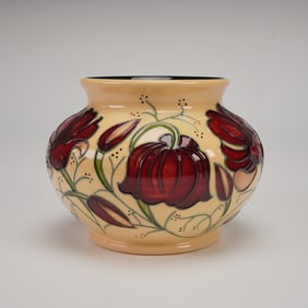Moorcroft by Rachel Bishop Pottery Vase, Chocolate Cosmos