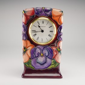 Moorcroft Mantle Clock, Pansy