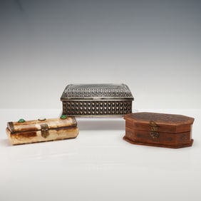 3pc Davco Silver-Plated, Wood, and Bone Decorative Boxes