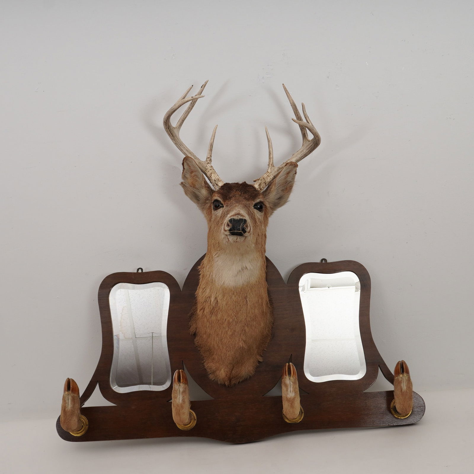 Deer Taxidermy Mount Wall Rack with Mirrors and Hoof Hooks (1 of 5)