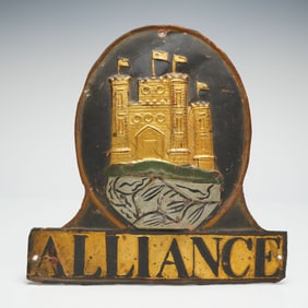 Alliance Fire and Life Insurance Pressed Metal Advertising Plaque
