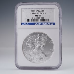 2008 American Eagle Silver Dollar Early Releases MS69 NGC Graded