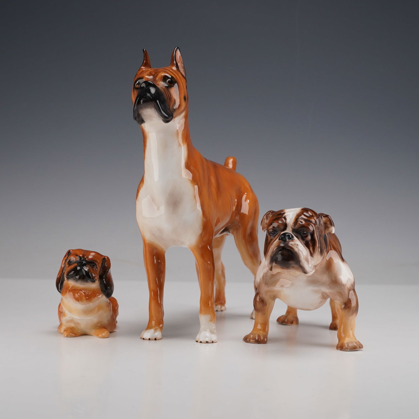3pc Royal Doulton Porcelain Dog Figurines, Pekinese, Bulldog, and Boxer (1 of 4)