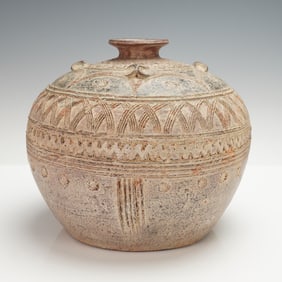 Carved Tribal Motif Pottery Vase