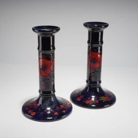 Pair of Moorcroft Pottery Candlesticks, Pomegranate