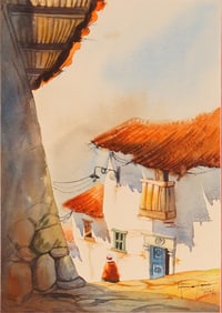 Edilberto Hinojosa, Watercolor on Paper Painting, Cuzco Street, Signed