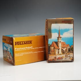2pc Vollmer HO Scale Building Kits - Ditzingen Church & Timberframed Houses