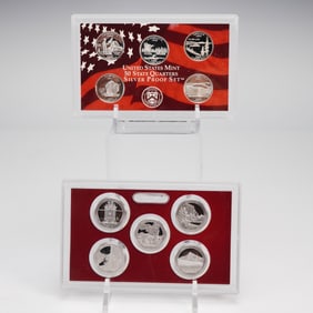 2pc 2005-S and 2010-S United States Mint Silver Proof Quarter Sets