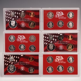 6pc 1999-S and 2002-S United States Silver Proof Sets