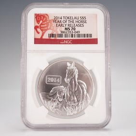 2014 Tokelau S$5 Year of the Horse 1 oz 999 Fine Silver Coin NGC MS 70