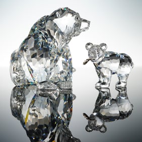 2pc Swarovski Crystal Figurines, Grizzly Bear and Cub