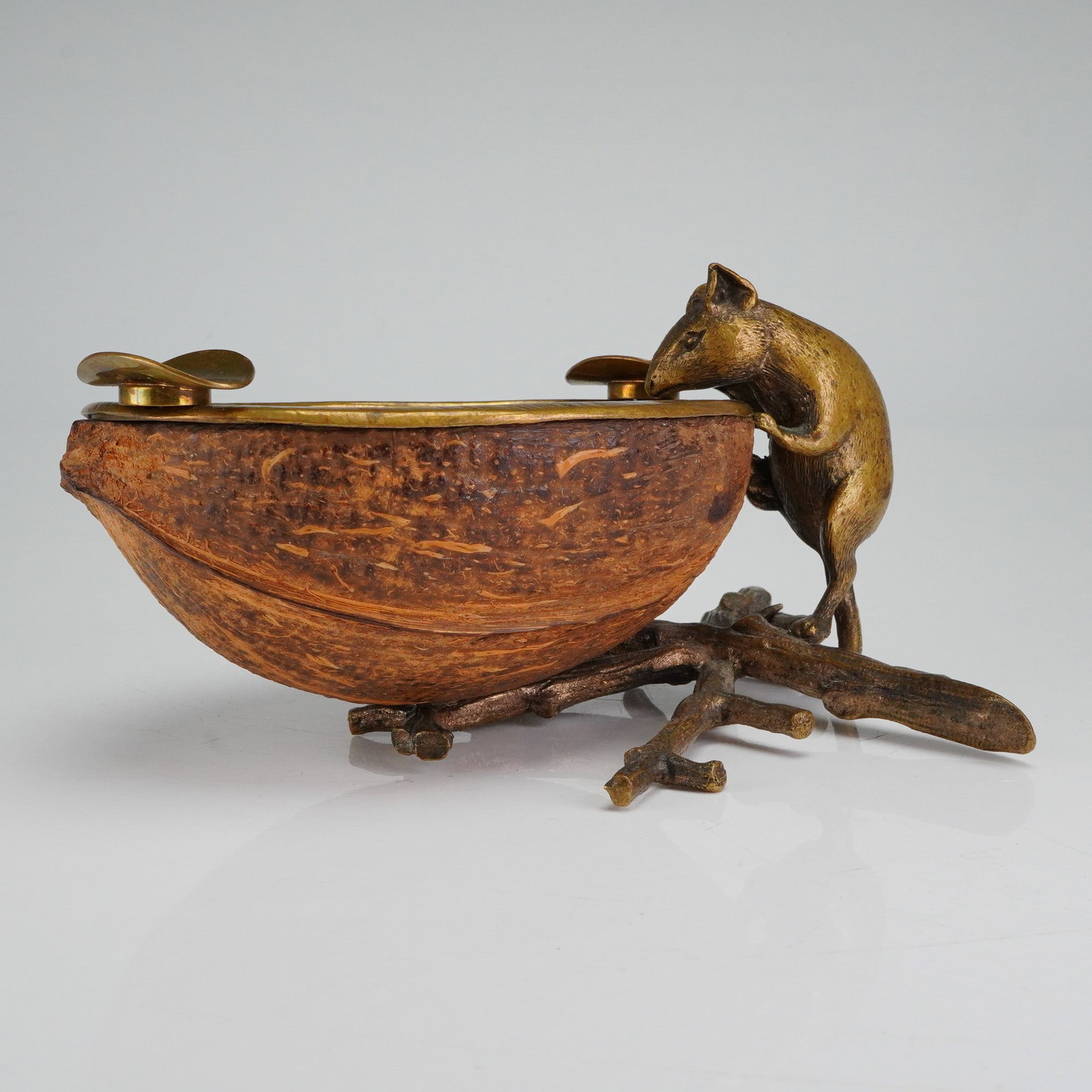 A Naturalistic Metal Rat Dish with Coconut Shell Bowl (1 of 4)