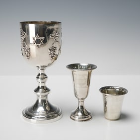 3pc Judaica Sterling Silver Kiddush Cups