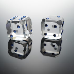 A Pair of Swarovski Crystal Blue Dot Dice Set