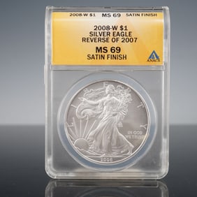 2008-W American Silver Eagle Dollar Reverse of 2007 ANACS Graded MS69