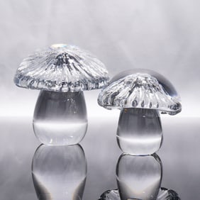 A Pair of Daum France Crystal Mushroom Paperweights