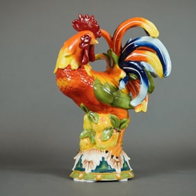 J. Willfred Andrea by Sadek Polychrome Ceramic Rooster Centerpiece