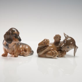A Pair of Royal Copenhagen Dachshund Puppy Porcelain Figurines