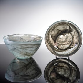 A Pair of Modern Studio Art Glass Smoky Swirl Vessels