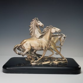 Valenti Cold-Painted Composite Sculpture of Three Running Horses