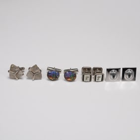 8pc-4pr Vintage Silver Tone Men's Cufflinks Including Crown and Horse Motif
