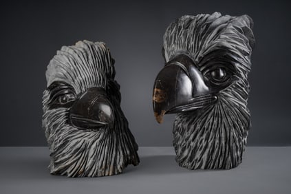 William Reed (American, 20th c.) Black Marble Eagle & Eaglet Heads, Signed