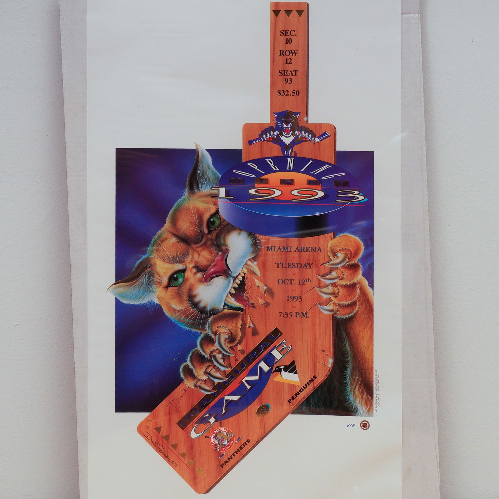 1993 Florida Panthers Inaugural Home Game Commemorative Poster (1 of 5)