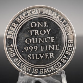 One Troy Ounce .999 Fine Silver Universal Beer Medallion