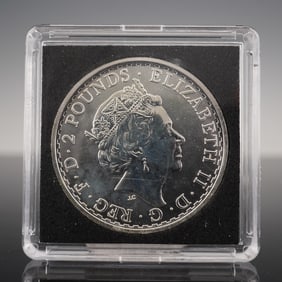 2018 Britannia 1oz Fine Silver 2 Pound Coin, Queen Elizabeth II