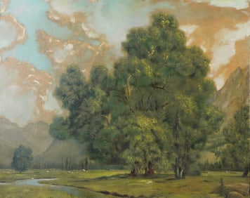 Original Framed Oil on Canvas Board, Landscape of a Forest Meadow