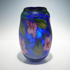 Charles Lotton Studios Art Glass Vase, Multi Flora