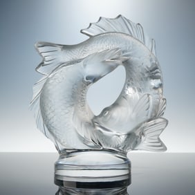 A Lalique Crystal 'Deux Poissons' Double Fish Sculpture