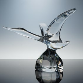 Daum France Crystal Bird in Flight Sculpture